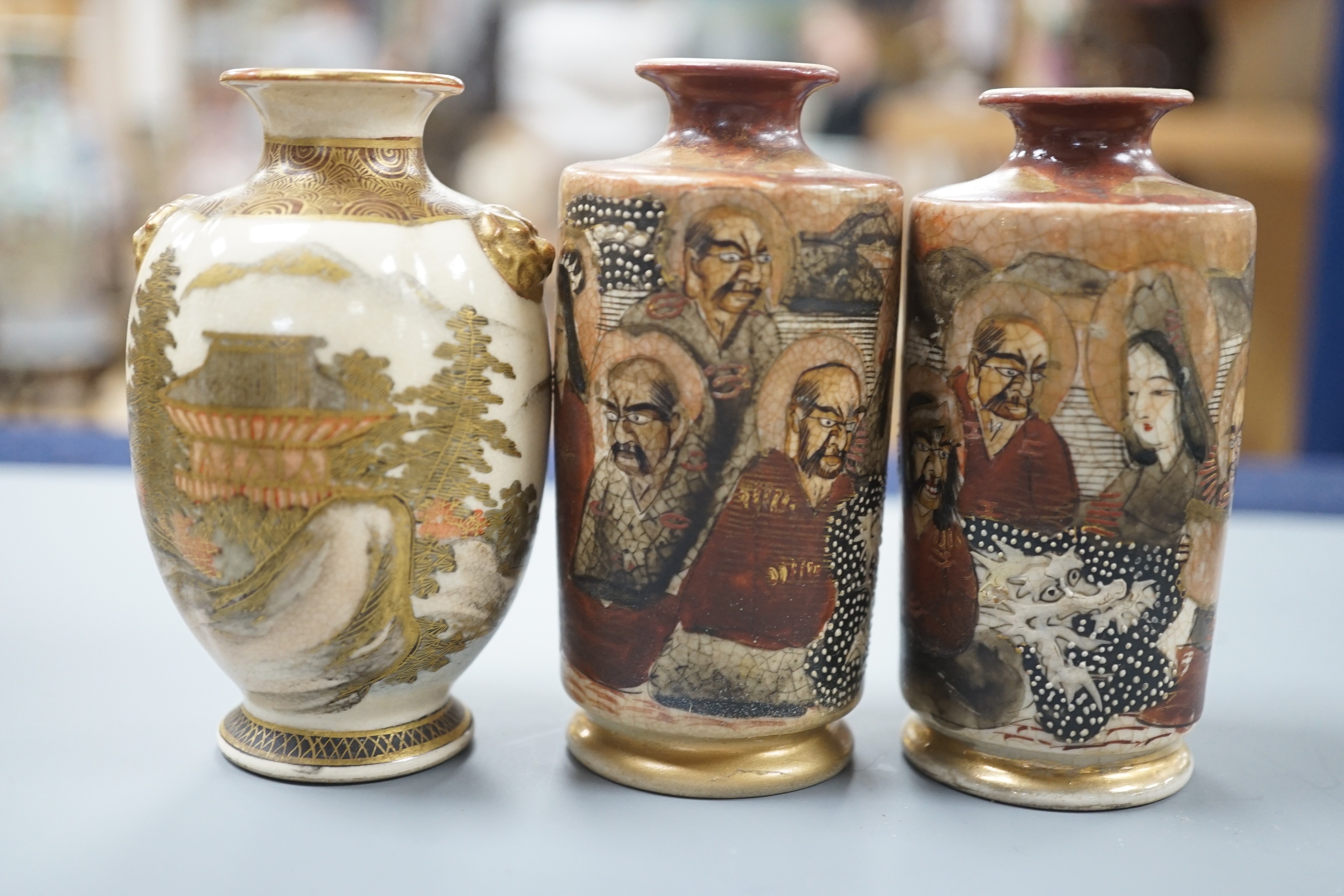 A group of small and miniature Satsuma pottery vases, koros and covers and dishes, late 19th/early 20th century, 3cm - 12cm